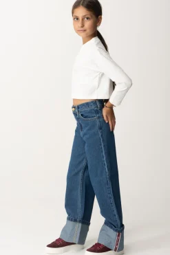 Elisabetta Franchi Bambina Jeans Wide Leg con RisvoltoBLU