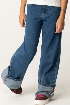 Elisabetta Franchi Bambina Jeans Wide Leg con RisvoltoBLU