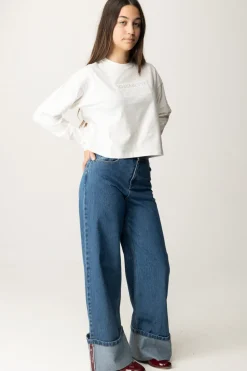 Elisabetta Franchi Bambina Jeans Wide Leg con RisvoltoBLU