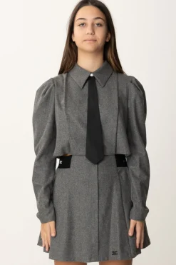 Elisabetta Franchi Bambina Abito In Lana con Cravatta e Cut-outSTEEL/NERO