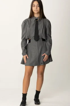 Elisabetta Franchi Bambina Abito In Lana con Cravatta e Cut-outSTEEL/NERO