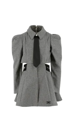 Elisabetta Franchi Bambina Abito In Lana con Cravatta e Cut-outSTEEL/NERO