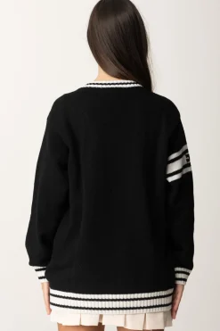 Elisabetta Franchi Bambina Maglione Scollo a V con Logo EfNERO-BURRO