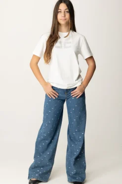 Elisabetta Franchi Bambina Jeans Wide Leg con Applicazione Strass LogoBLU