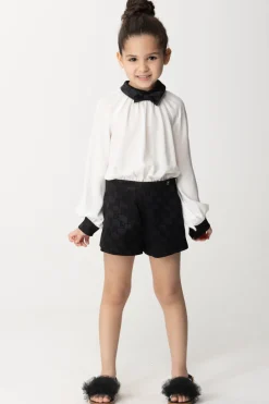 Elisabetta Franchi Bambina Tuta Corta In Raso e GeorgetteIVORY/BLACK