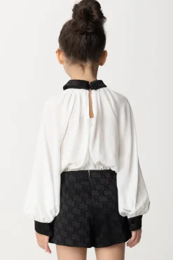 Elisabetta Franchi Bambina Tuta Corta In Raso e GeorgetteIVORY/BLACK