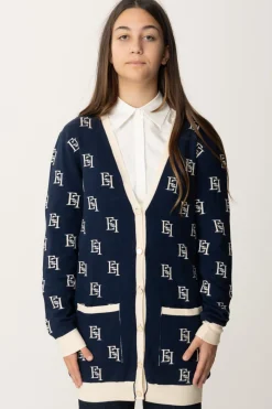Elisabetta Franchi Bambina Cardigan Lungo con Pattern LogoNAVY/BURRO