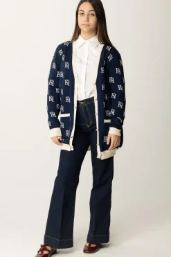 Elisabetta Franchi Bambina Cardigan Lungo con Pattern LogoNAVY/BURRO