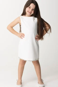 Elisabetta Franchi Bambina Abito con Ricamo Di Castoni e FiocchiLIGHT CREAM