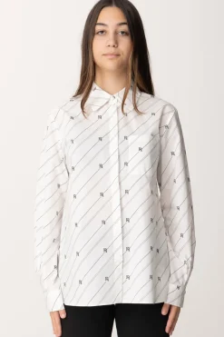 Elisabetta Franchi Bambina Camicia In Popeline con Stampa Righe e LogoBIANCO/NERO