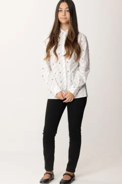 Elisabetta Franchi Bambina Camicia In Popeline con Stampa Righe e LogoBIANCO/NERO