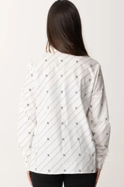 Elisabetta Franchi Bambina Camicia In Popeline con Stampa Righe e LogoBIANCO/NERO