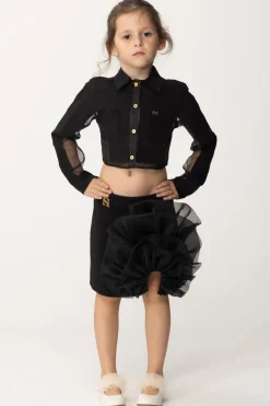 Elisabetta Franchi Bambina Camicia con Maniche In TulleBLACK