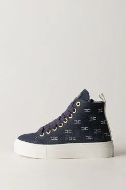 Elisabetta Franchi Bambina Sneaker Alte con Pattern Logo In StrassBLU