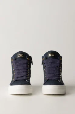 Elisabetta Franchi Bambina Sneaker Alte con Pattern Logo In StrassBLU
