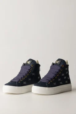 Elisabetta Franchi Bambina Sneaker Alte con Pattern Logo In StrassBLU