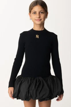 Elisabetta Franchi Bambina Abito In Viscosa con Gonna a PalloncinoNERO