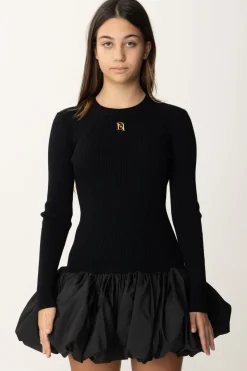 Elisabetta Franchi Bambina Abito In Viscosa con Gonna a PalloncinoNERO