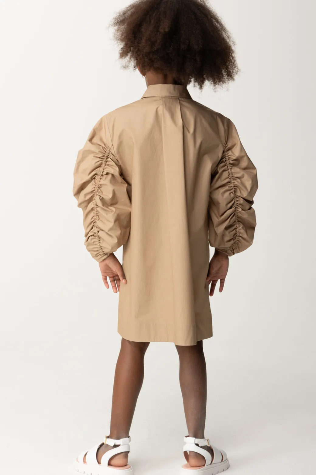 Elisabetta Franchi Bambina Abito Chemisier con Maniche ArricciateSAND