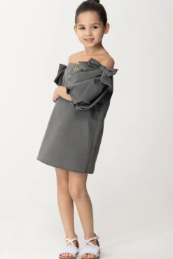 Elisabetta Franchi Bambina Abito con Maniche a Palloncino e FiocchiNAKED/BLACK/BLACK