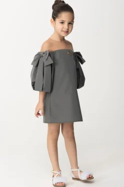 Elisabetta Franchi Bambina Abito con Maniche a Palloncino e FiocchiNAKED/BLACK/BLACK