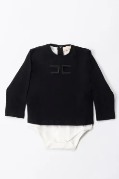Elisabetta Franchi Bambina Completo Body e Leggings Logo EmbossedBLACK/IVORY