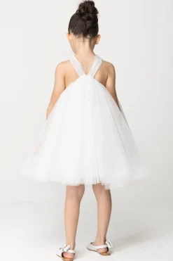 Elisabetta Franchi Bambina Abito Svasato In Tulle PlumetisLIGHT CREAM