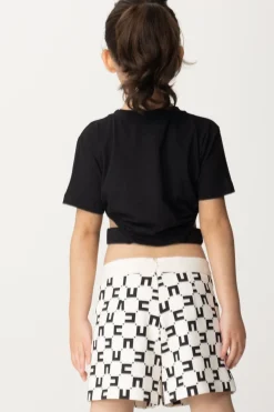 Elisabetta Franchi Bambina T-shirt con Aperture e Placchetta LogoBLACK