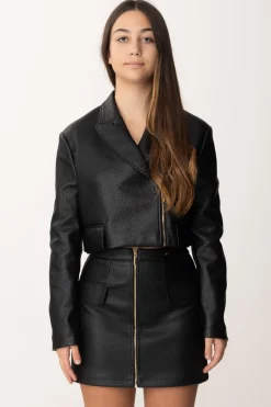 Elisabetta Franchi Bambina Chiodo Crop In EcopelleNERO