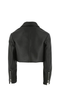 Elisabetta Franchi Bambina Chiodo Crop In EcopelleNERO