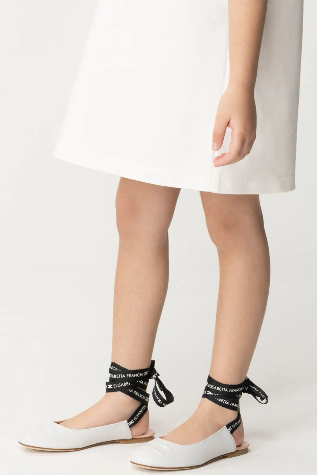 Elisabetta Franchi Bambina Chanel Flat con Laccio LogatoWHITE
