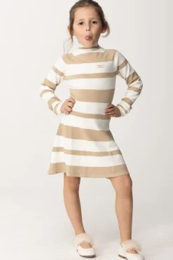 Elisabetta Franchi Bambina Abito Dolcevita a RigheBUTTER/SAND