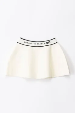 Elisabetta Franchi Bambina Gonna Tricot con Fascia LogataBUTTER/BLACK