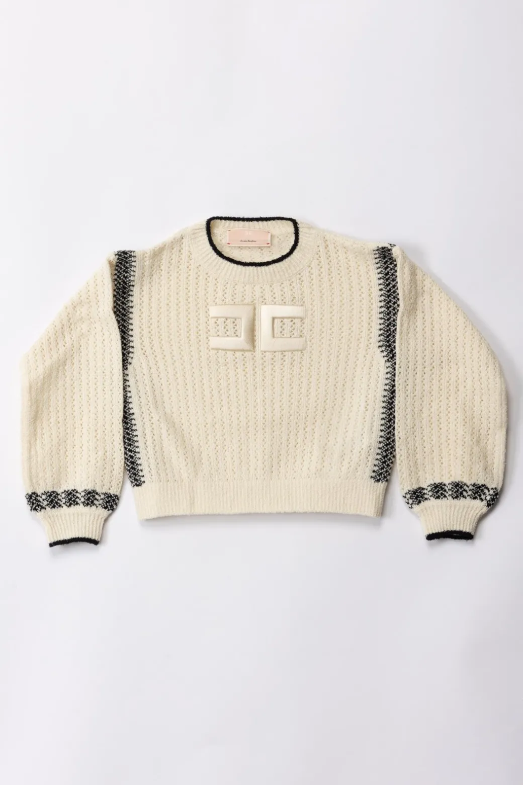 Elisabetta Franchi Bambina Maglia con Ricamo e Dettagli a ContrastoBUTTER/BLACK/BLACK