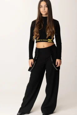 Elisabetta Franchi Bambina Pantaloni In Crepe con Bretelle LogateNERO/BURRO