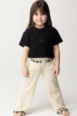 Elisabetta Franchi Bambina Pantaloni Tricot con Tasche FrontaliBUTTER/BLACK/BLACK