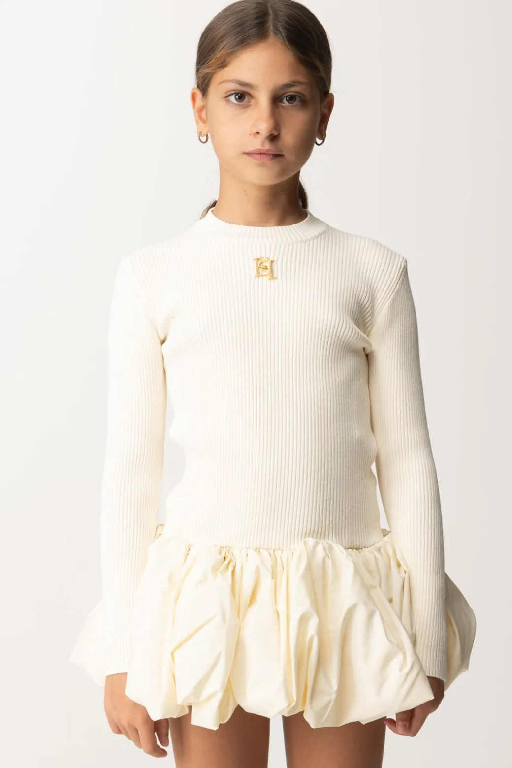 Elisabetta Franchi Bambina Abito In Viscosa con Gonna a PalloncinoBURRO