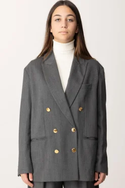 Elisabetta Franchi Bambina Blazer Doppiopetto In Tela Di LanaSTEEL