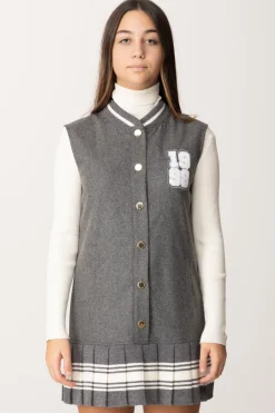 Elisabetta Franchi Bambina Scamiciato In Lana Stile College con PiegheSTEEL/AVORIO-STEEL