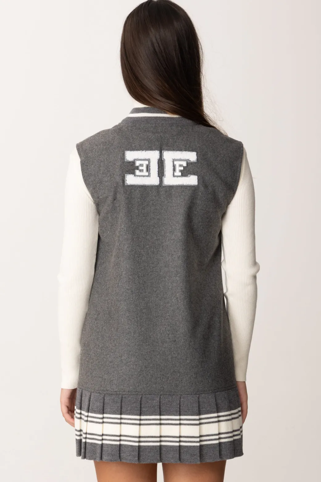 Elisabetta Franchi Bambina Scamiciato In Lana Stile College con PiegheSTEEL/AVORIO-STEEL