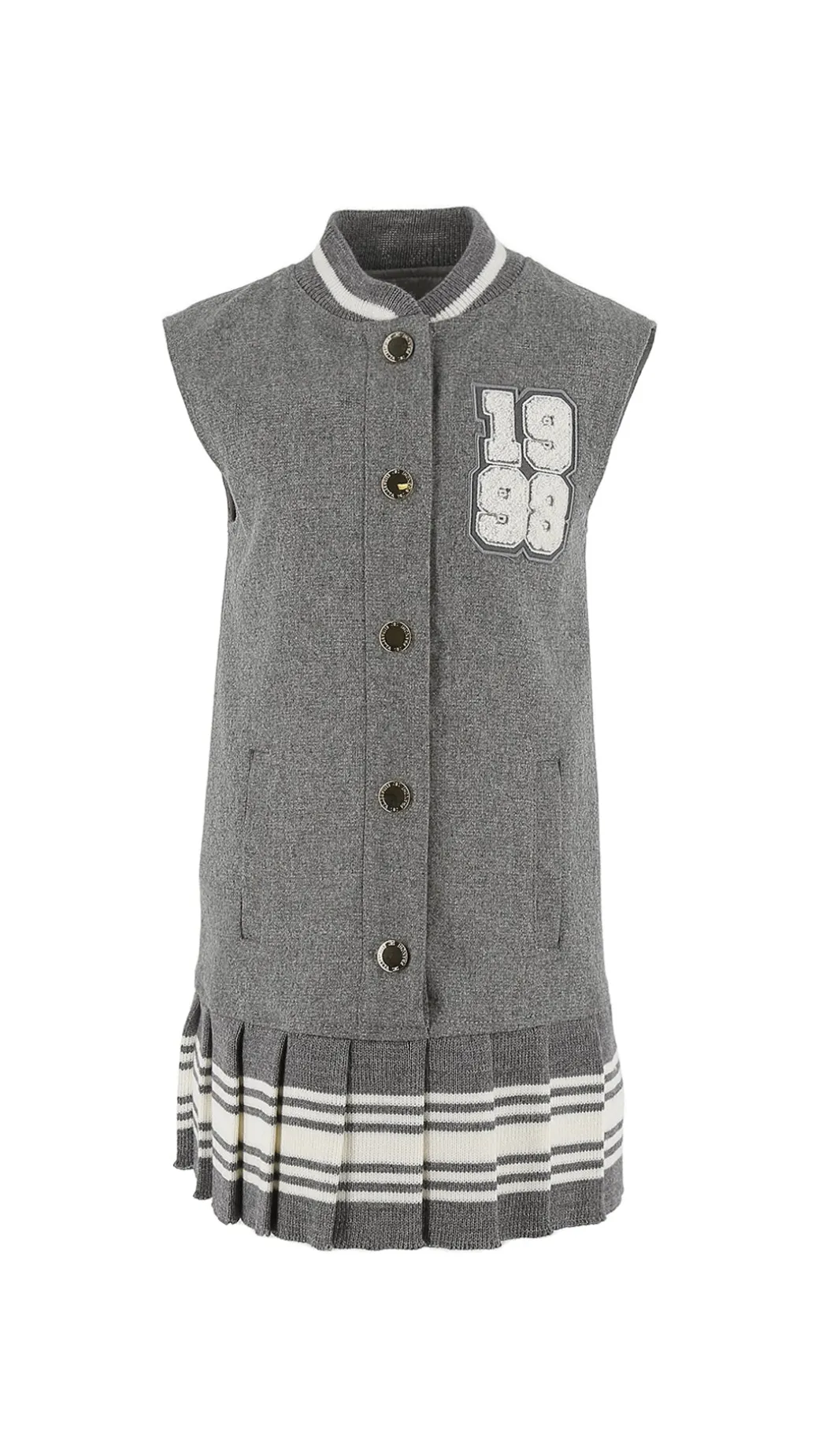 Elisabetta Franchi Bambina Scamiciato In Lana Stile College con PiegheSTEEL/AVORIO-STEEL