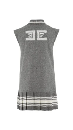 Elisabetta Franchi Bambina Scamiciato In Lana Stile College con PiegheSTEEL/AVORIO-STEEL