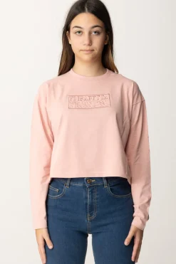 Elisabetta Franchi Bambina T-shirt Crop con Manica Lunga con LogoPOWDER PINK