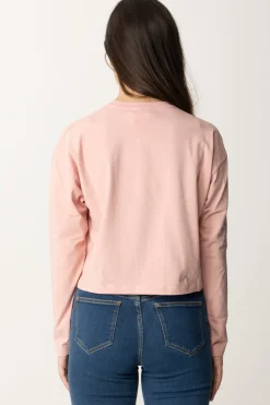 Elisabetta Franchi Bambina T-shirt Crop con Manica Lunga con LogoPOWDER PINK