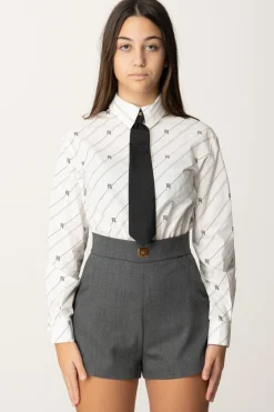 Elisabetta Franchi Bambina Tuta Corta con Cravatta e Logo ScudettoRIGA BIANCO-NERO/STEEL