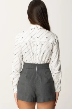 Elisabetta Franchi Bambina Tuta Corta con Cravatta e Logo ScudettoRIGA BIANCO-NERO/STEEL