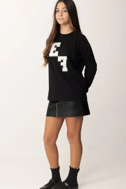 Elisabetta Franchi Bambina T-shirt Manica Lunga con Ricamo LogoNERO/BURRO-NERO