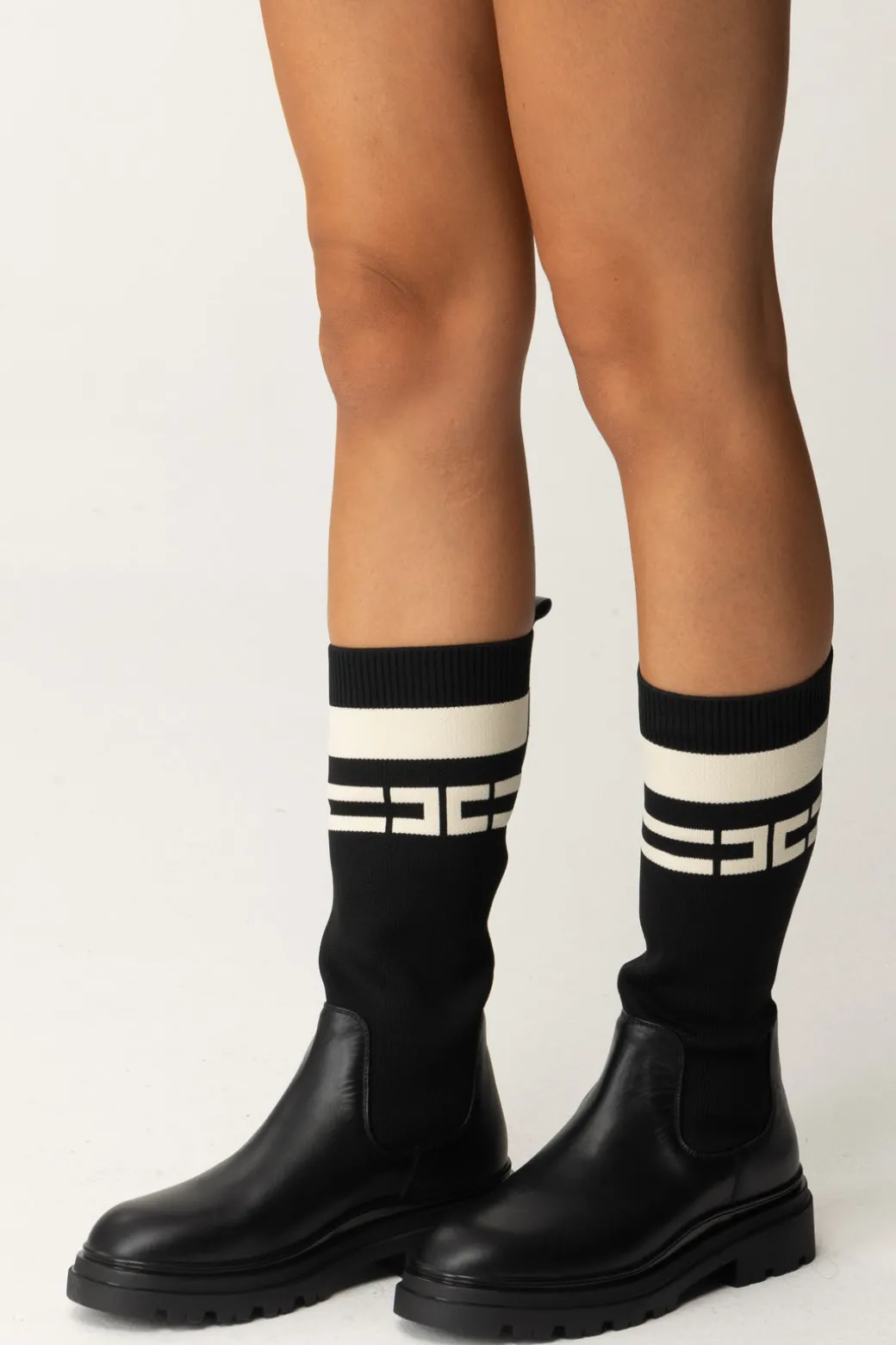 Elisabetta Franchi Bambina Stivali a Calzino con Stampa LogataNERO