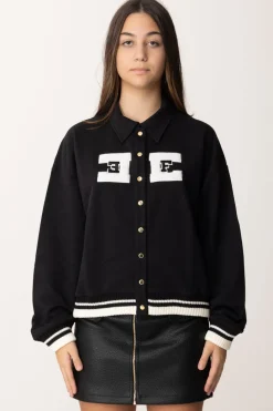 Elisabetta Franchi Bambina Felpa con Bottoni con Logo CollegeNERO/RICAMO AVORIO-NERO