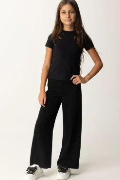 Elisabetta Franchi Bambina Pantaloni Wide-leg In Crepe con Charm LogoNERO